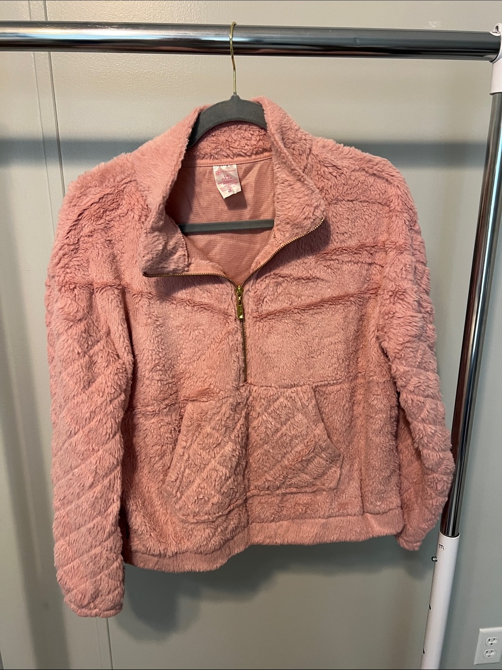 Pink Furry Quarter Zip Jacket